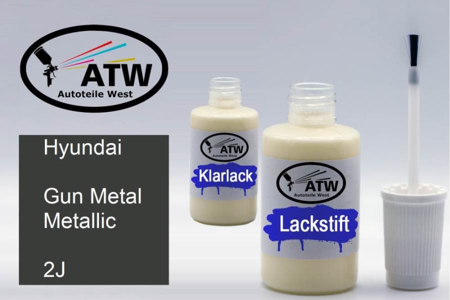 Hyundai, Gun Metal Metallic, 2J: 20ml Lackstift + 20ml Klarlack - Set, von ATW Autoteile West.